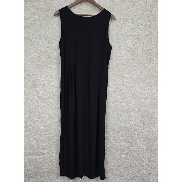 Eileen Fisher Black‎ Maxi Dress Large Tie Back Sleeveless Minimalist Casual READ - Picture 1 of 14